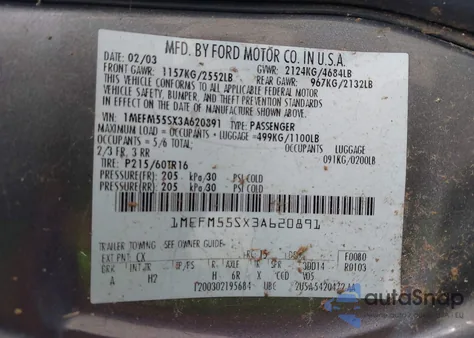 2003 Mercury Sable Ls Premium из США, поврежденный, VIN 1MEFM55SX3A620891